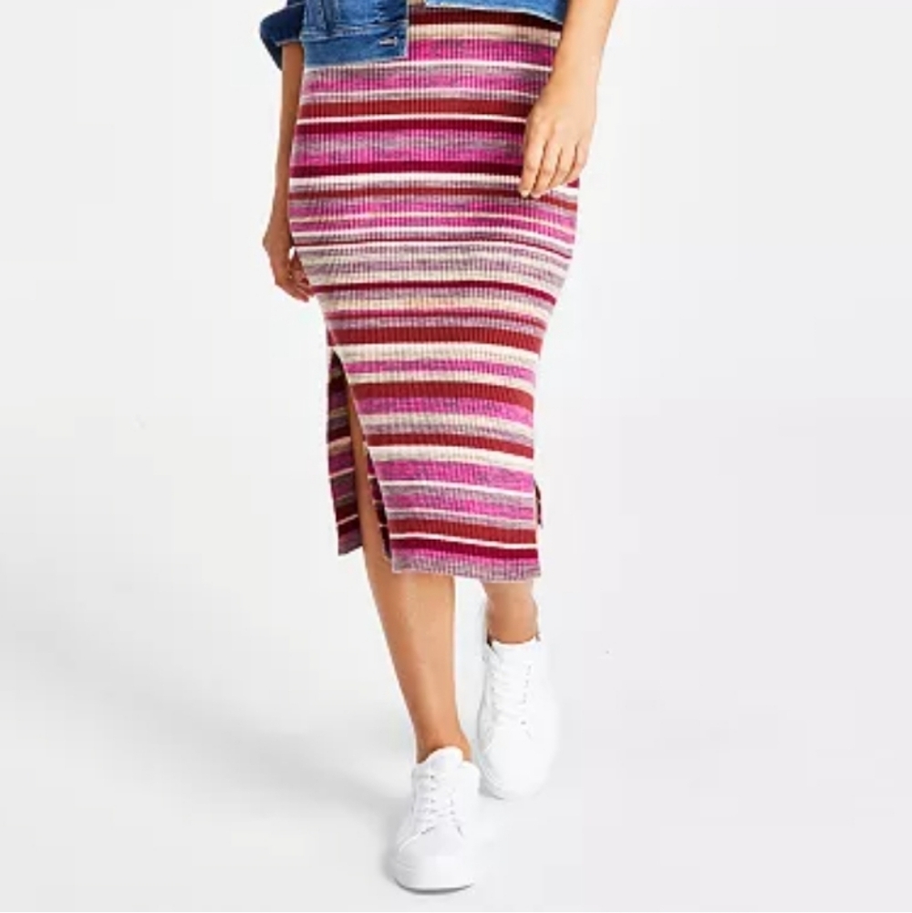 NWT Calvin Klein Jeans Skirt Ribbed Midi Striped Large Pull On Stretch - Picture 2 of 8